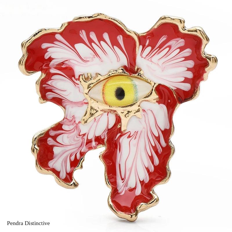 PENDRA Eyeflora Enamel Flower Eye Brooch
