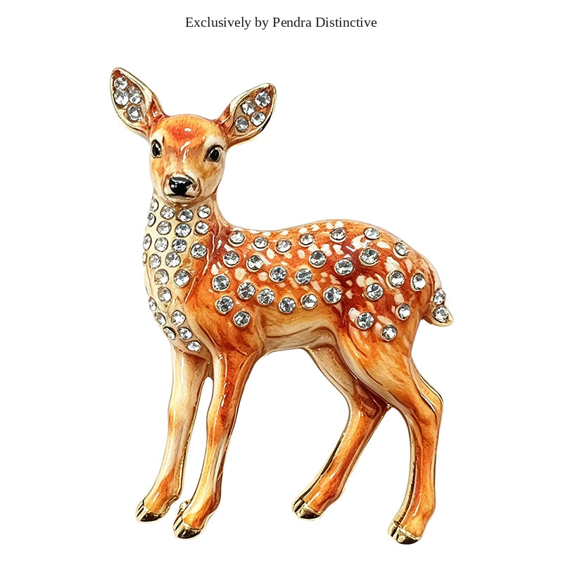 PENDRA Fawn Rhinestone Deer Brooch