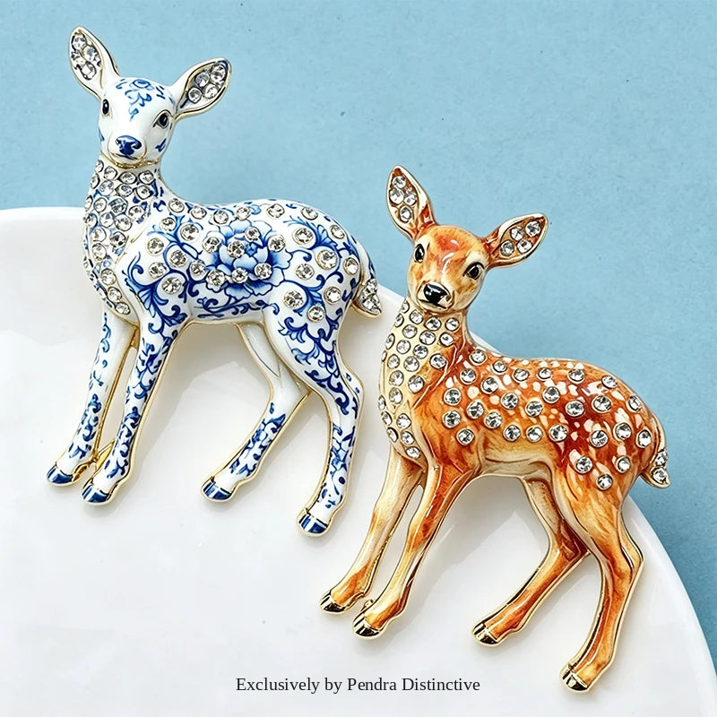 PENDRA Fawn Rhinestone Deer Brooch