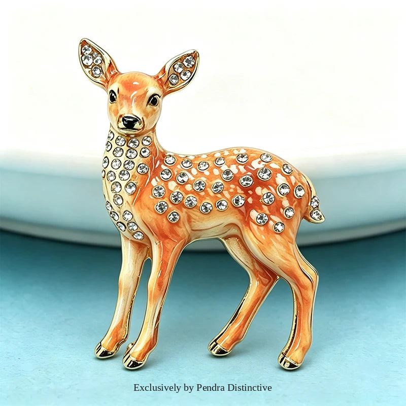 PENDRA Fawn Rhinestone Deer Brooch