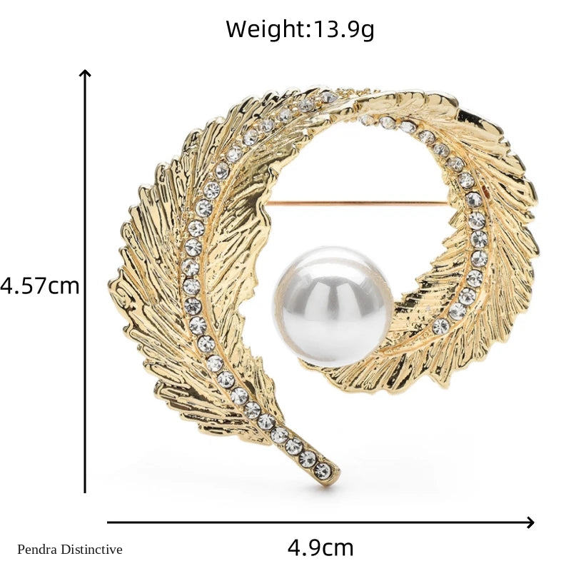 PENDRA Featherella Round Feather Pearl Brooch