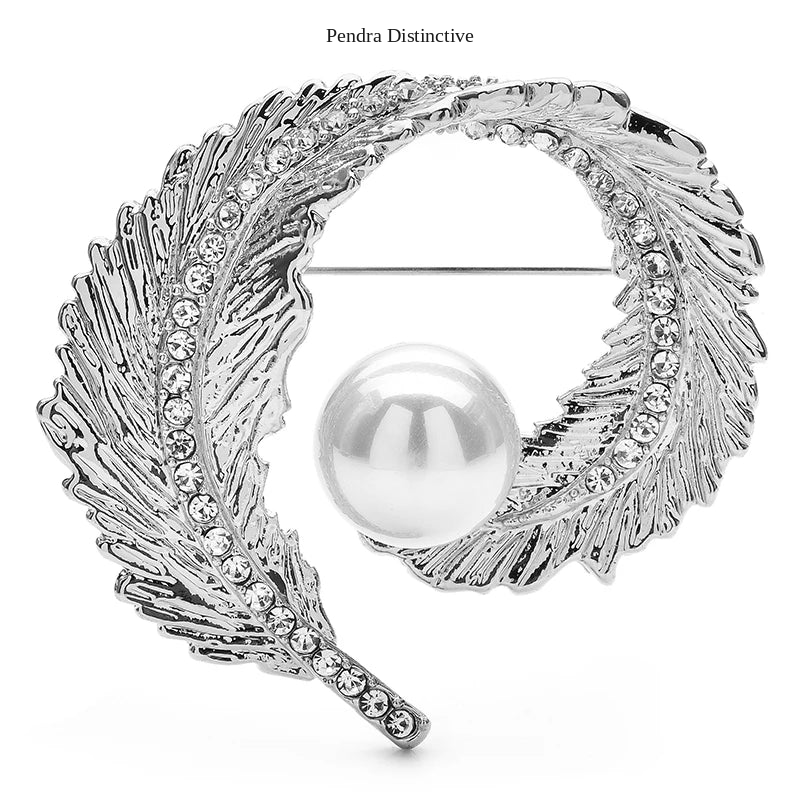 PENDRA Featherella Round Feather Pearl Brooch