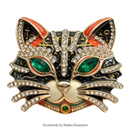 PENDRA Feline Rhinestone Enamel Cat Brooch
