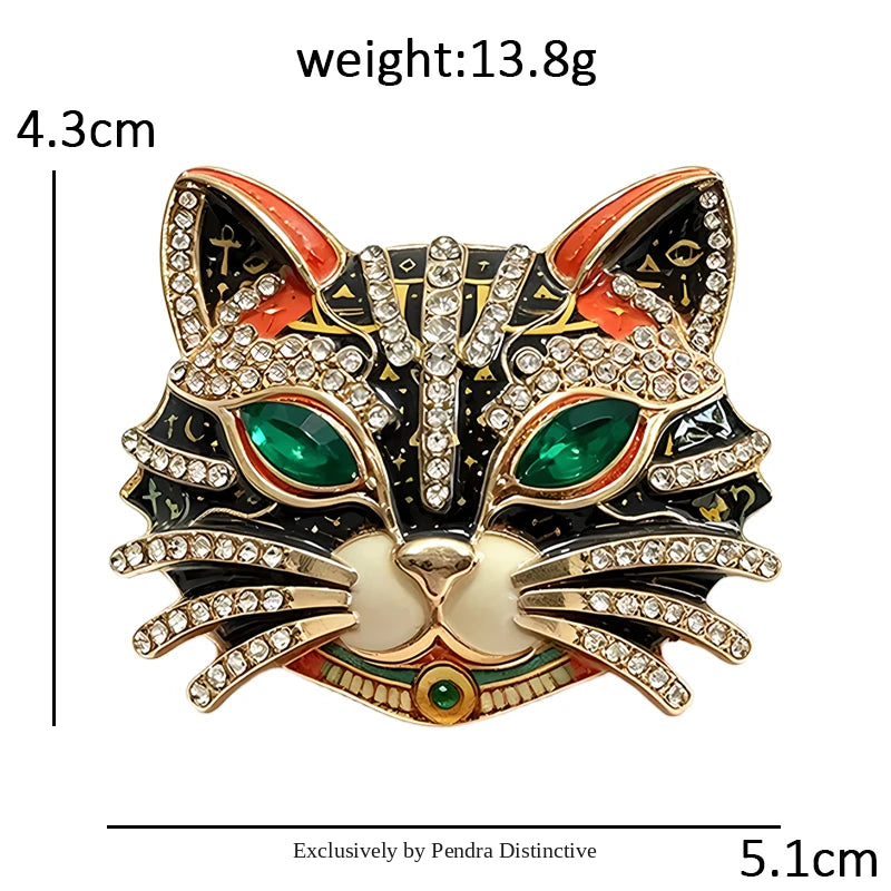 PENDRA Feline Rhinestone Enamel Cat Brooch