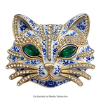PENDRA Feline Rhinestone Enamel Cat Brooch