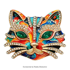 PENDRA Feline Rhinestone Enamel Cat Brooch