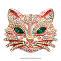 PENDRA Feline Rhinestone Enamel Cat Brooch