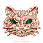 PENDRA Feline Rhinestone Enamel Cat Brooch