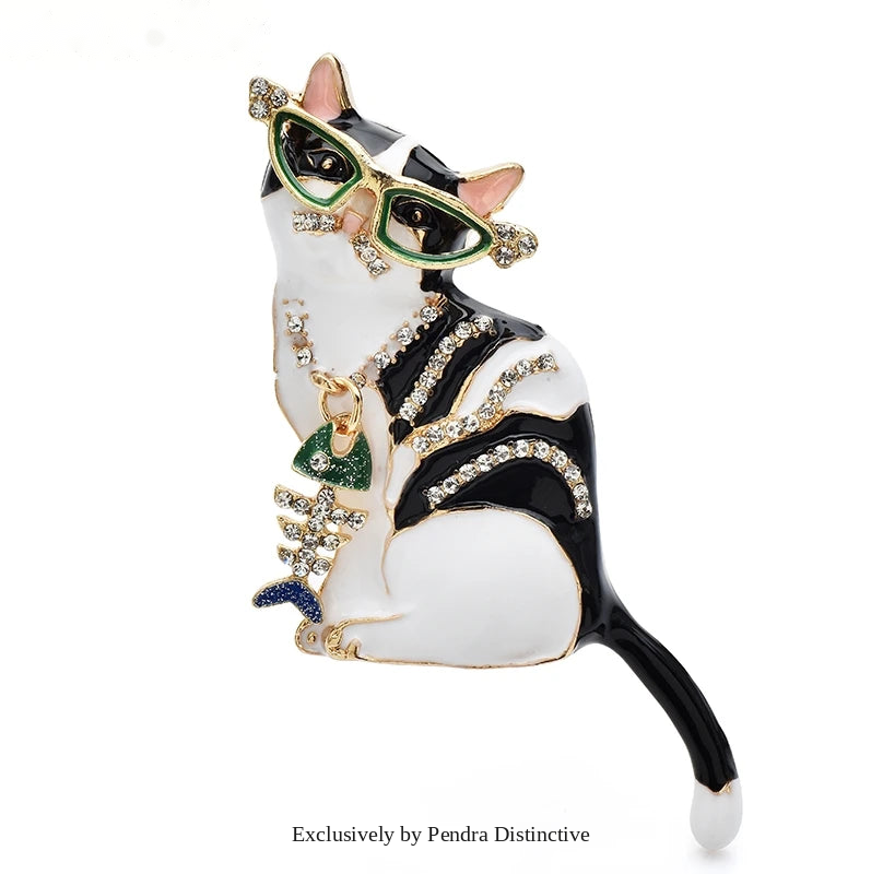 PENDRA Fishbone Cat Enamel Animal Brooch