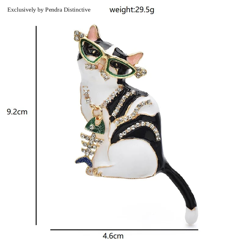 PENDRA Fishbone Cat Enamel Animal Brooch