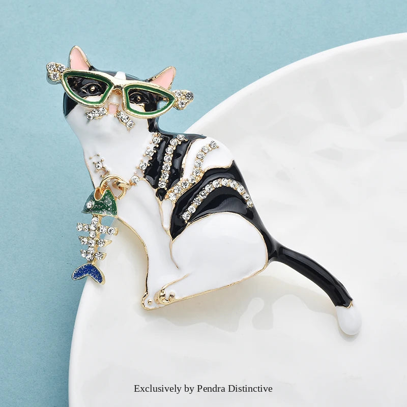 PENDRA Fishbone Cat Enamel Animal Brooch