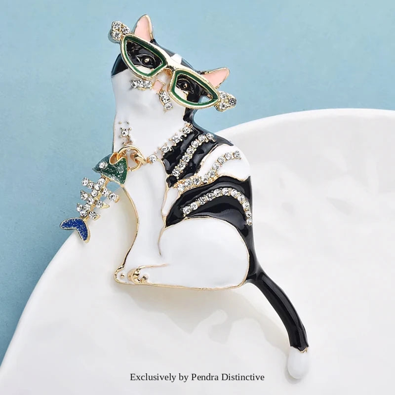 PENDRA Fishbone Cat Enamel Animal Brooch