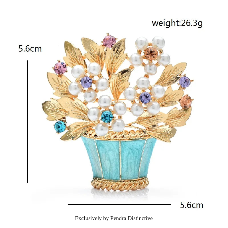 PENDRA Fleuris Luxury Pearl Flower Pot Brooch