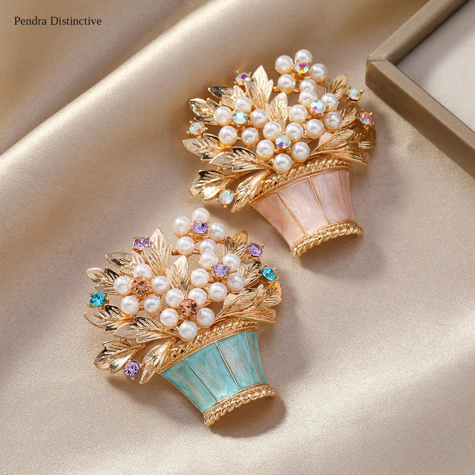 PENDRA Fleuris Luxury Pearl Flower Pot Brooch