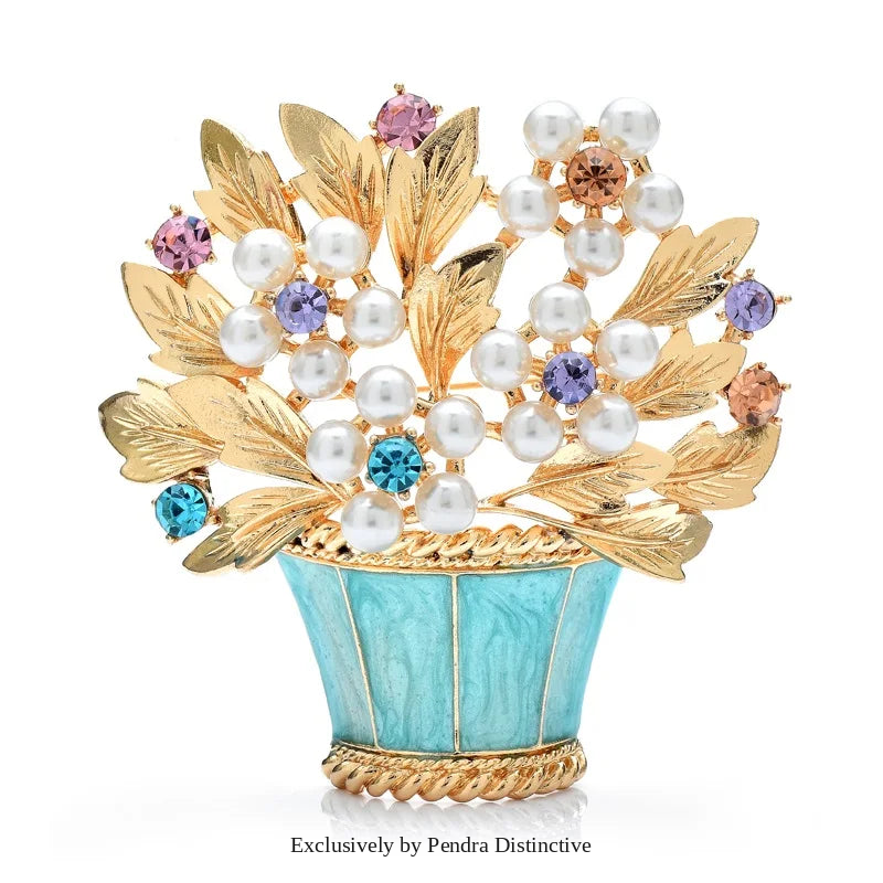 PENDRA Fleuris Luxury Pearl Flower Pot Brooch