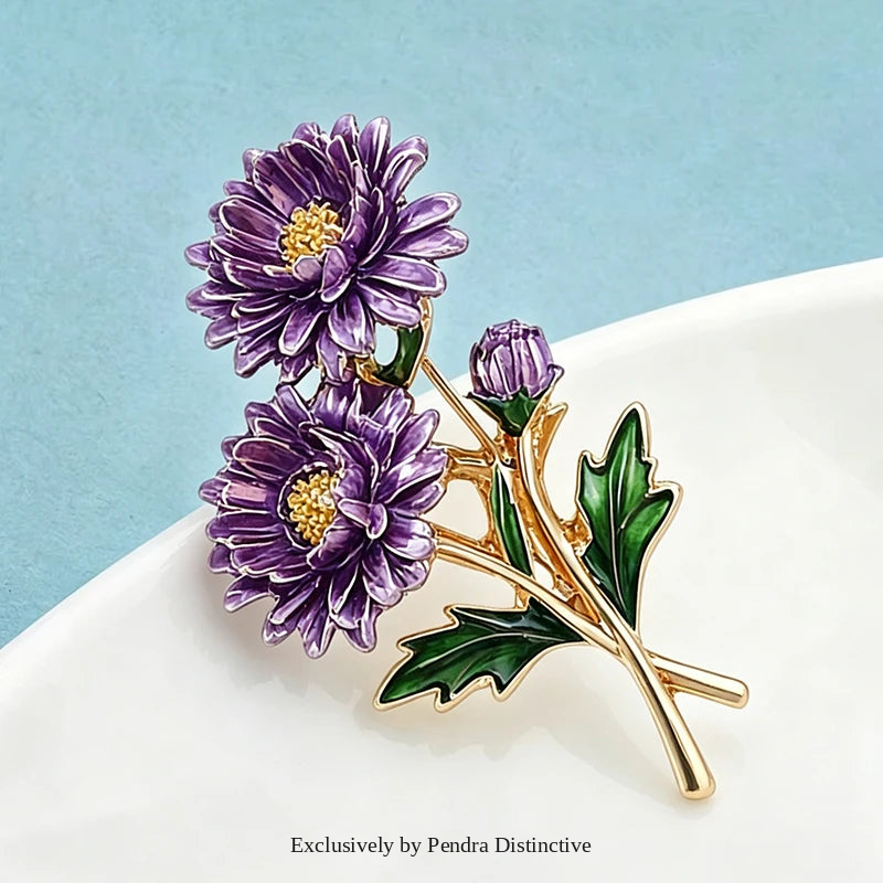 PENDRA Flora September Birthday Enamel Flower Brooch