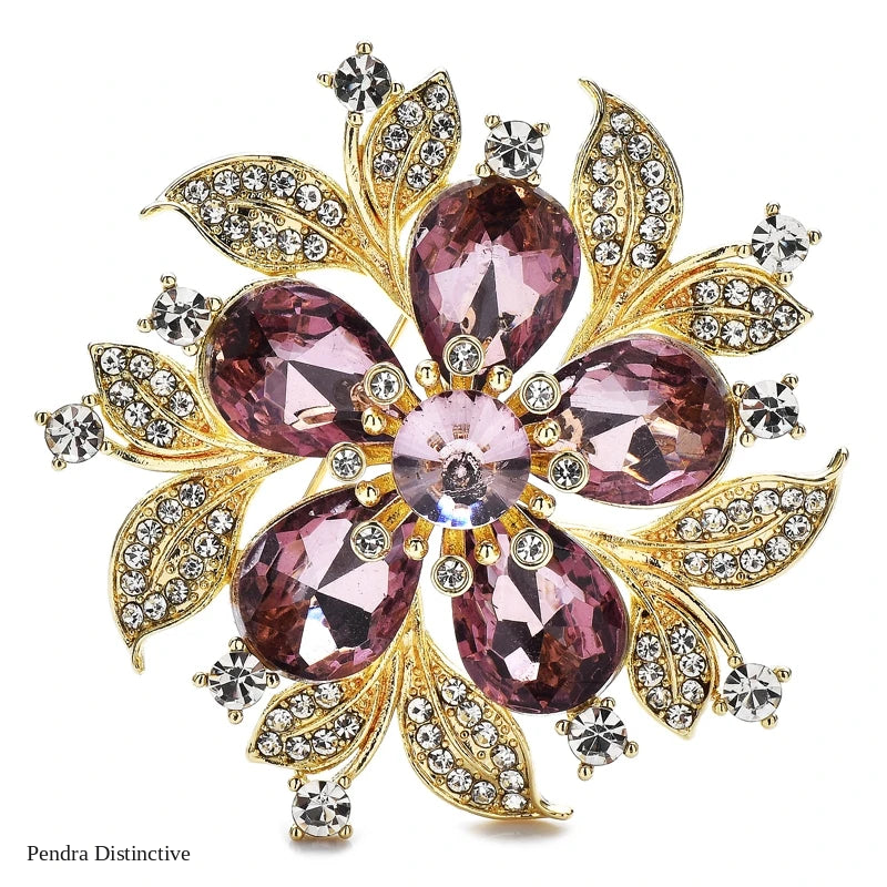 PENDRA Floracircle Crystal Round Flower Brooch