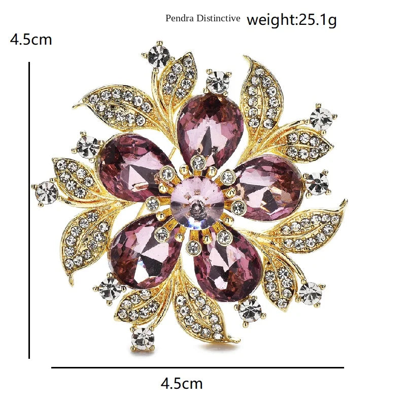 PENDRA Floracircle Crystal Round Flower Brooch