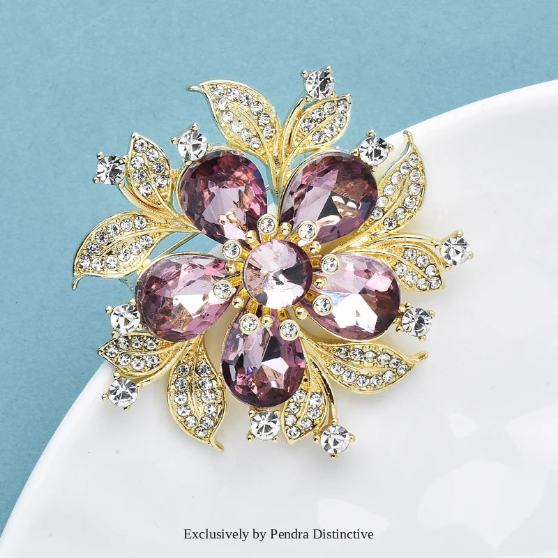 PENDRA Floracircle Crystal Round Flower Brooch