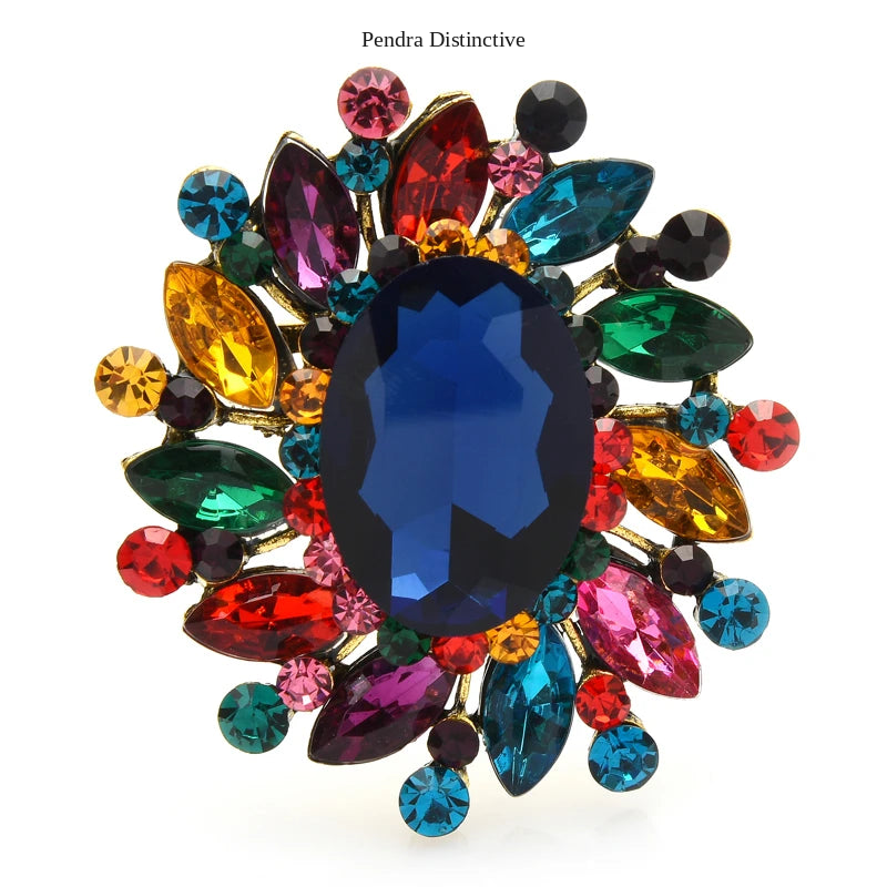 PENDRA Floracircle Crystal Round Flower Brooch