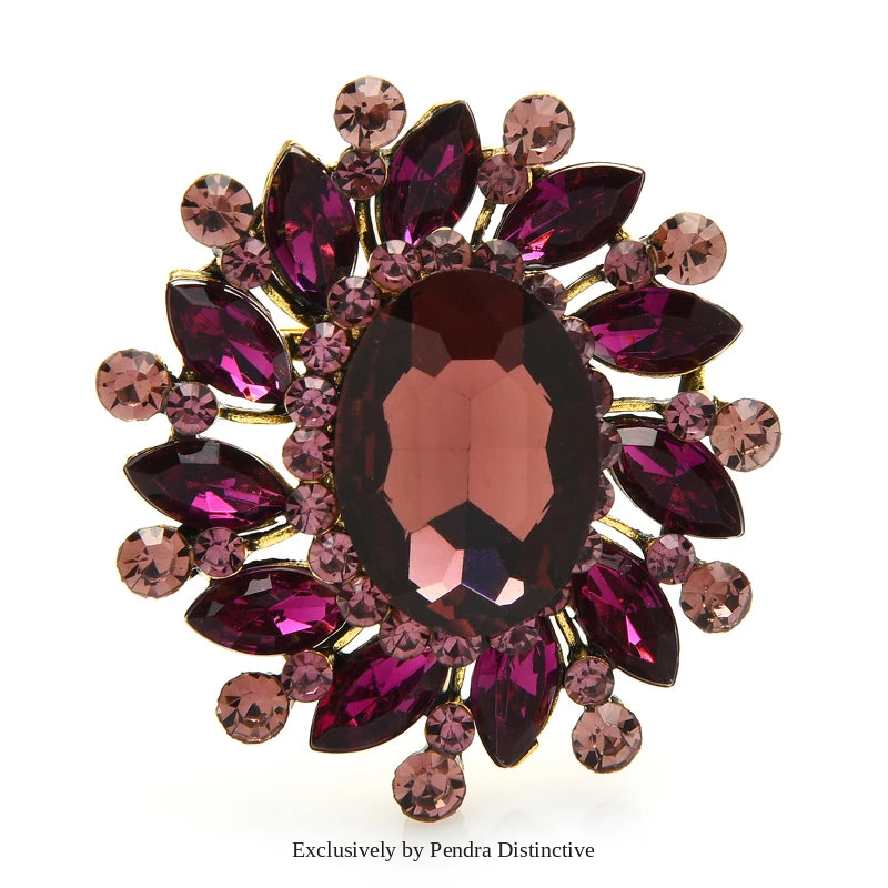 PENDRA Floracircle Crystal Round Flower Brooch