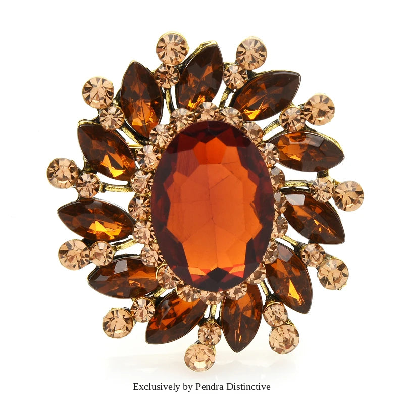 PENDRA Floracircle Crystal Round Flower Brooch