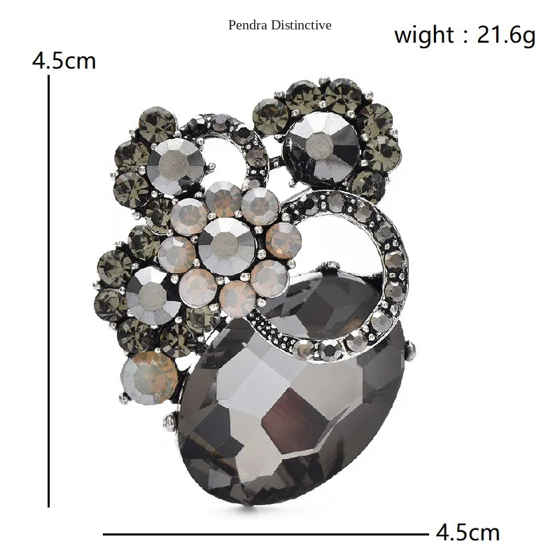 PENDRA Floracircle Round Crystal Flower Brooch