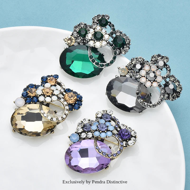 PENDRA Floracircle Round Crystal Flower Brooch