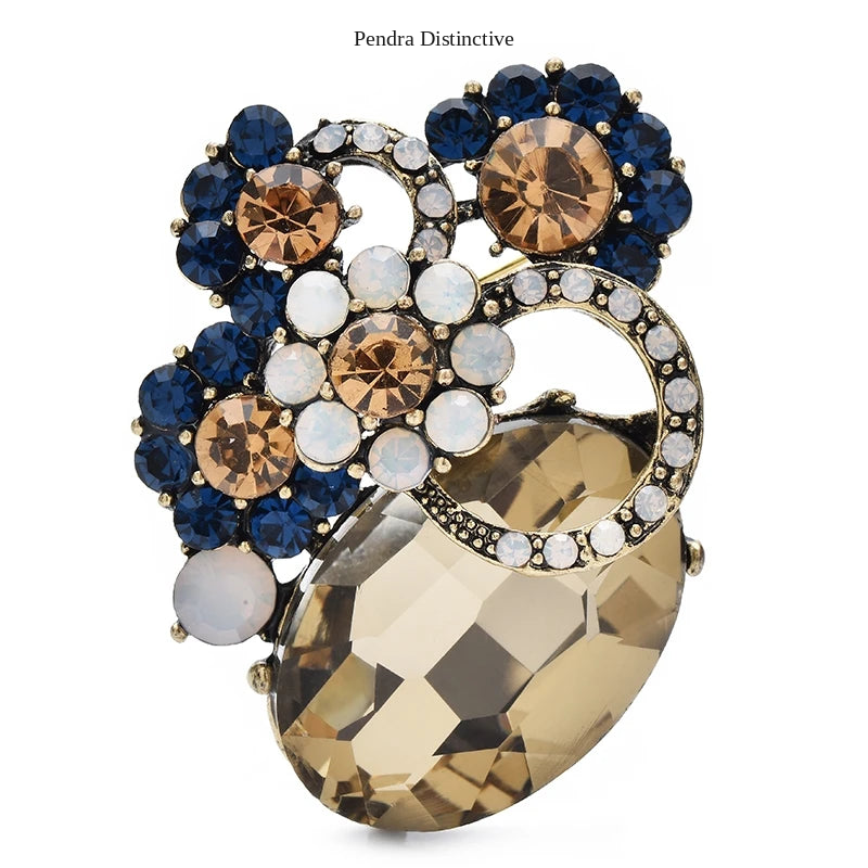 PENDRA Floracircle Round Crystal Flower Brooch