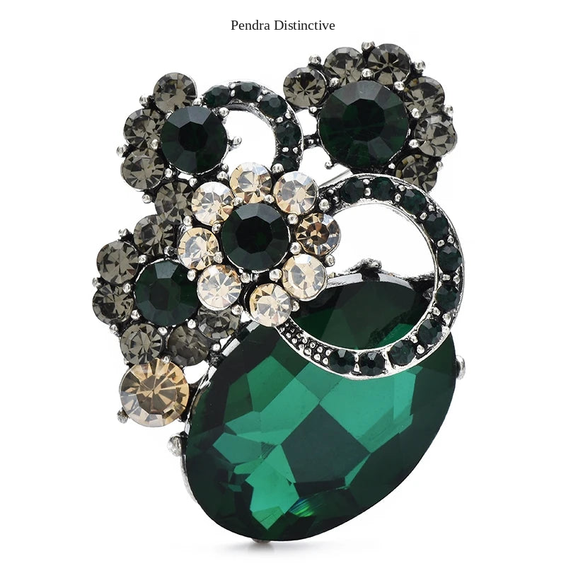 PENDRA Floracircle Round Crystal Flower Brooch