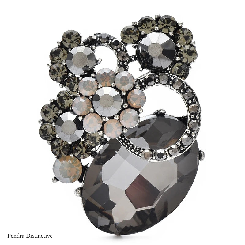 PENDRA Floracircle Round Crystal Flower Brooch