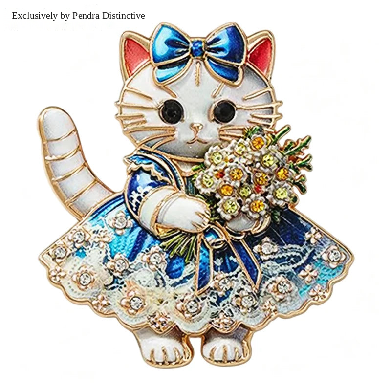PENDRA Floral Cat Dress Brooch