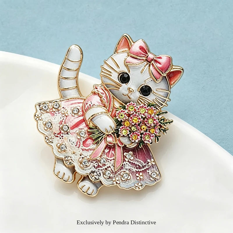 PENDRA Floral Cat Dress Brooch