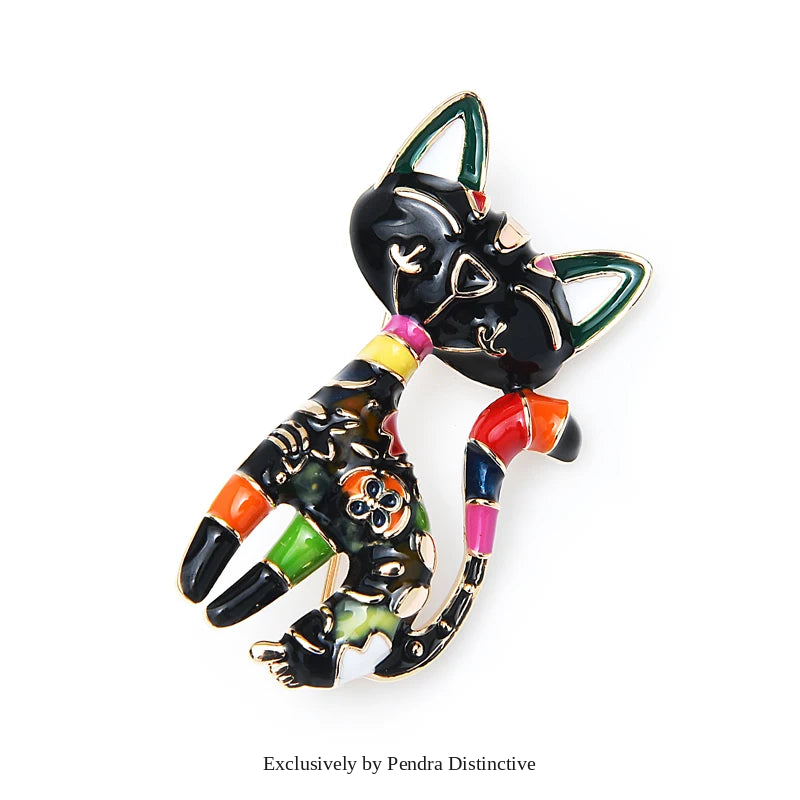 PENDRA Floral Cat Enamel Brooch