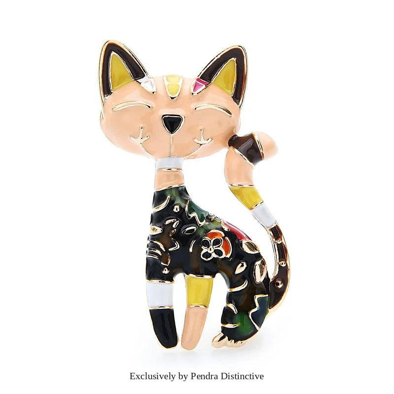 PENDRA Floral Cat Enamel Brooch