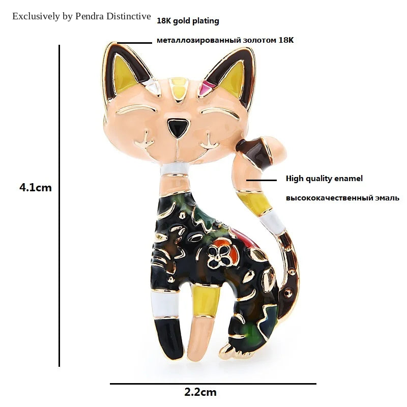 PENDRA Floral Cat Enamel Brooch