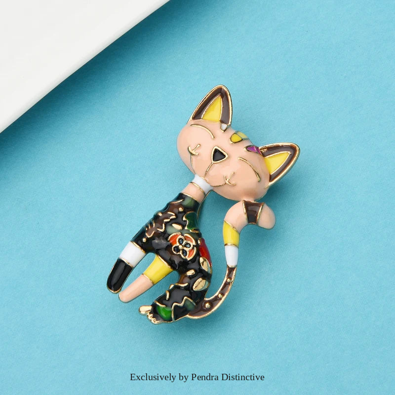 PENDRA Floral Cat Enamel Brooch