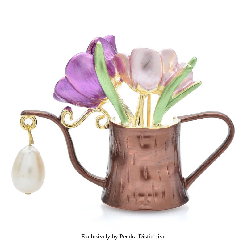 PENDRA Florapot Enamel Flower Watering Pot Brooch