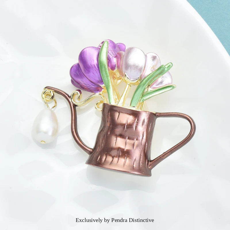 PENDRA Florapot Enamel Flower Watering Pot Brooch