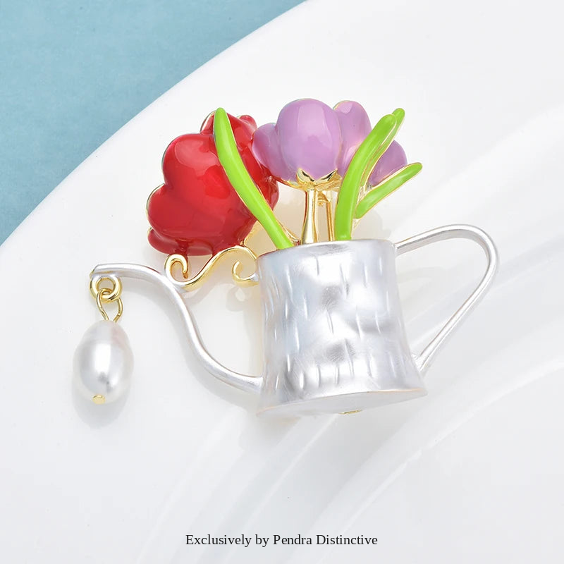 PENDRA Florapot Enamel Flower Watering Pot Brooch