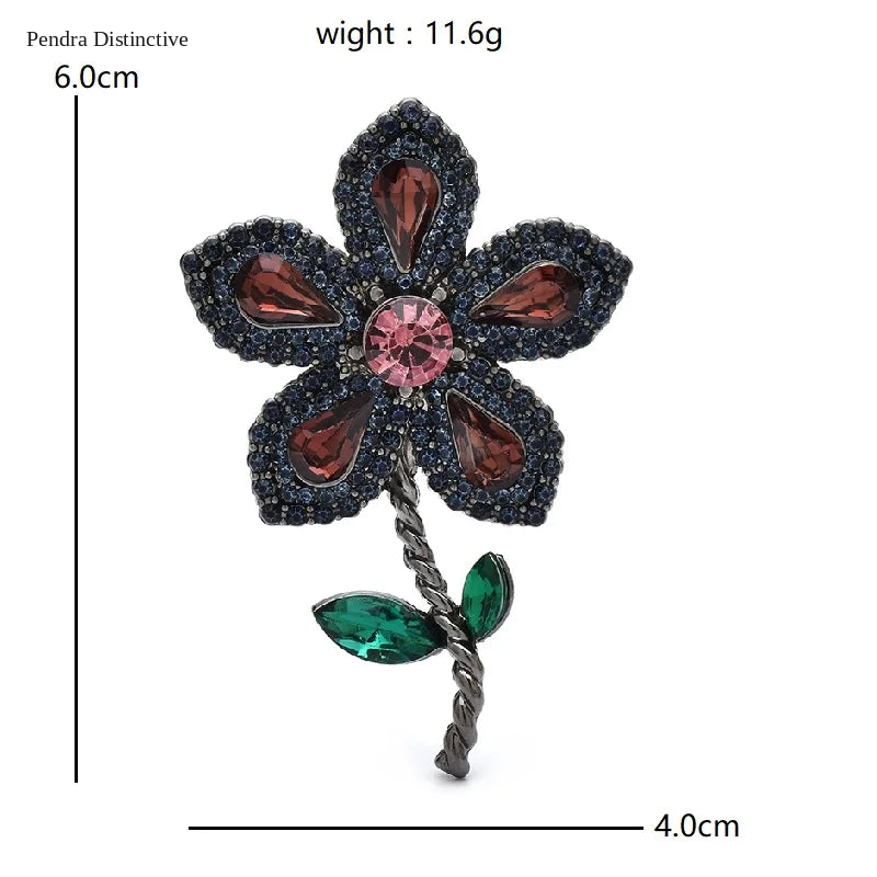 PENDRA Floraspark Rhinestone Flower Brooch
