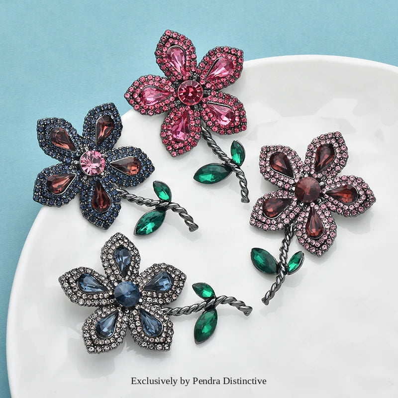 PENDRA Floraspark Rhinestone Flower Brooch