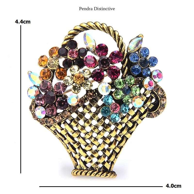PENDRA Floriana Rhinestone Flower Basket Brooch