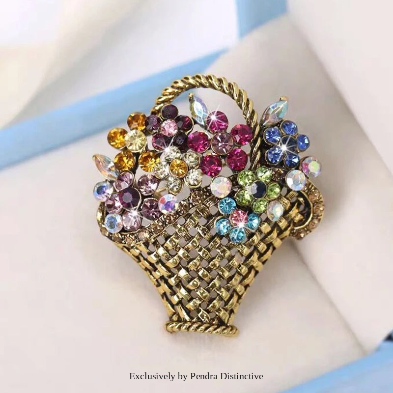 PENDRA Floriana Rhinestone Flower Basket Brooch