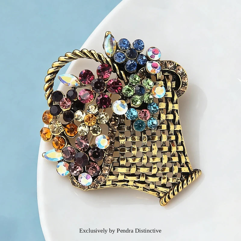 PENDRA Floriana Rhinestone Flower Basket Brooch