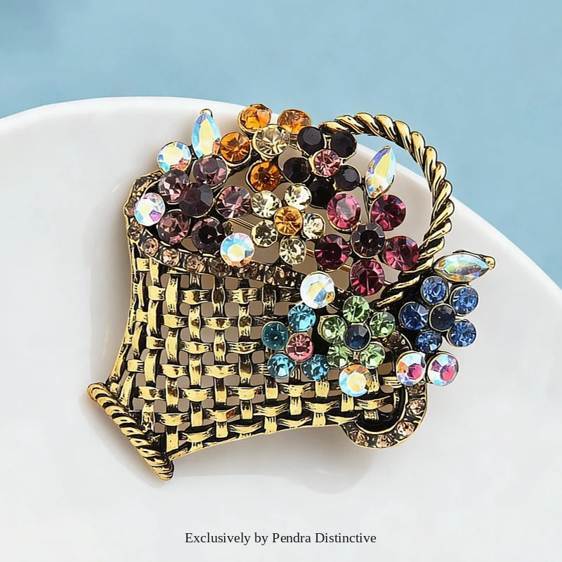 PENDRA Floriana Rhinestone Flower Basket Brooch