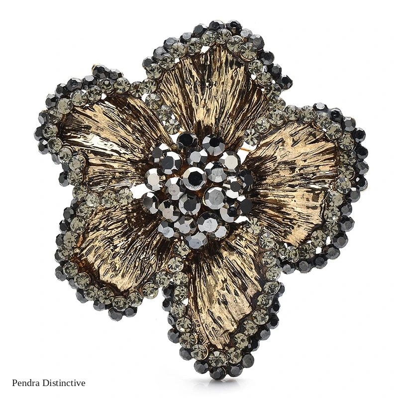 PENDRA Florienne Retro Rhinestone Flower Brooch