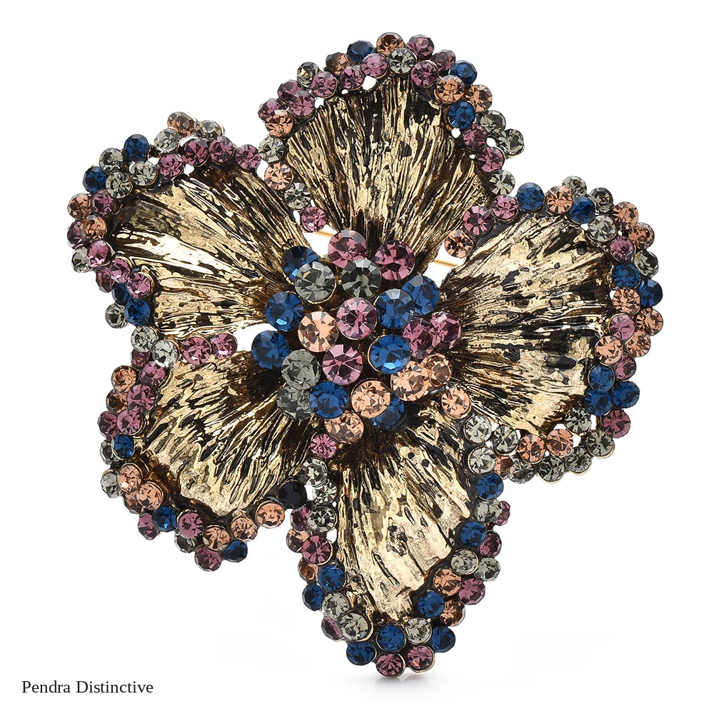 PENDRA Florienne Retro Rhinestone Flower Brooch