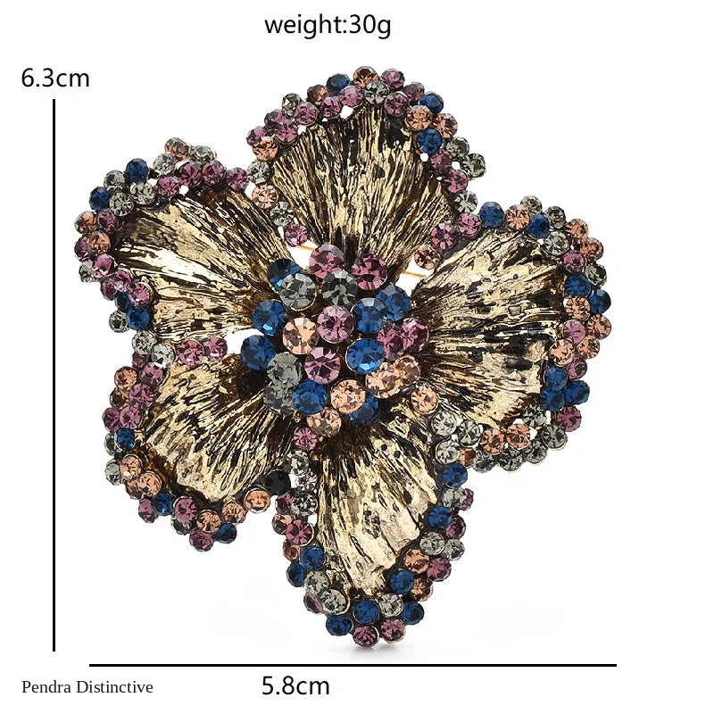 PENDRA Florienne Retro Rhinestone Flower Brooch