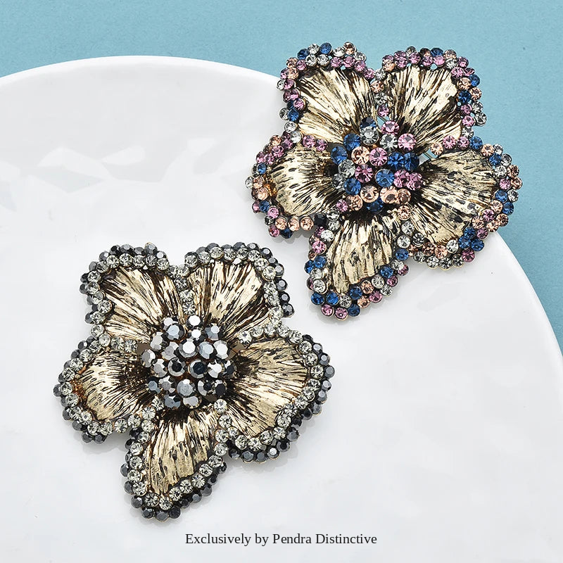 PENDRA Florienne Retro Rhinestone Flower Brooch